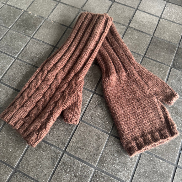 Fingerless Long Cable Knit Glove - Chocolate