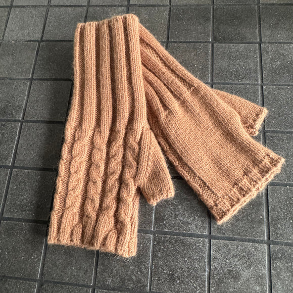Fingerless Long Cable Knit Glove - Mocha Mousse