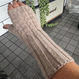 Fingerless Long Cable Knit Glove - Cappuccino