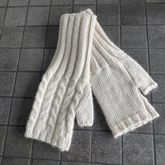 Fingerless Long Cable Knit Glove - Linen