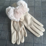 Faux Fur Quality Gloves - Linen