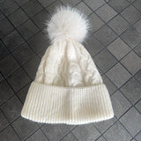 Cable Knit Hat with Faux Fur bobble - Whipped Cream