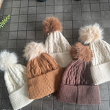 Cable Knit Hat with Faux Fur bobble - Cocoa & Mocha