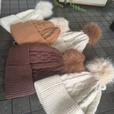 Cable Knit Hat with Faux Fur bobble - Cocoa & Mocha