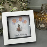 Award winning keepsake gifts - Handmade in the Cotswolds&nbsp;

Mini Framed Pebble Art - White block square frame 12.5cm
'Happy 50th Birthday' with a cluster of balloons..