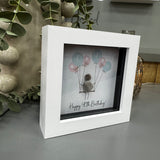 Pebble Art by La De Da Living&nbsp;
Award winning keepsake gifts - Handmade in the Cotswolds&nbsp;
Mini Framed Pebble Art - White block square frame 12.5cm
'Happy 40th Birthday' with cluster of balloons..