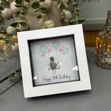 Pebble Art by La De Da Living&nbsp;

Award winning keepsake gifts - Handmade in the Cotswolds&nbsp;
Mini Framed Pebble Art - White block square frame 12.5cm
'Happy 40th Birthday' with cluster of balloons..