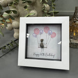 Pebble Art by La De Da Living&nbsp;
Award winning keepsake gifts - Handmade in the Cotswolds&nbsp;
Mini Framed Pebble Art - White block square frame 12.5cm
'Happy 60th Birthday' with a cluster of balloons..