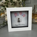 Pebble Art by La De Da Living&nbsp;
Award winning keepsake gifts - Handmade in the Cotswolds&nbsp;
Mini Framed Pebble Art - White block square frame 12.5cm
'Happy 60th Birthday' with a cluster of balloons..
