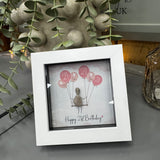 Pebble Art by La De Da Living&nbsp;
Award winning keepsake gifts - Handmade in the Cotswolds&nbsp;
Mini Framed Pebble Art - White block square frame 12.5cm
'Happy 21st Birthday'