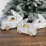 Neutral glazed Ceramic LED Car carrying a christmas Tree on the roof
Available in 3 sizes: Small 11cm &amp; Large 14cm