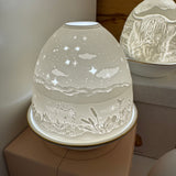 Light Glow - Home; supply the best designs &amp; the highest quality products
White Ceramic&nbsp;Lithophane Oval Dome H10.6cm T-Light Candle Holder&nbsp;
Design - Starry Night