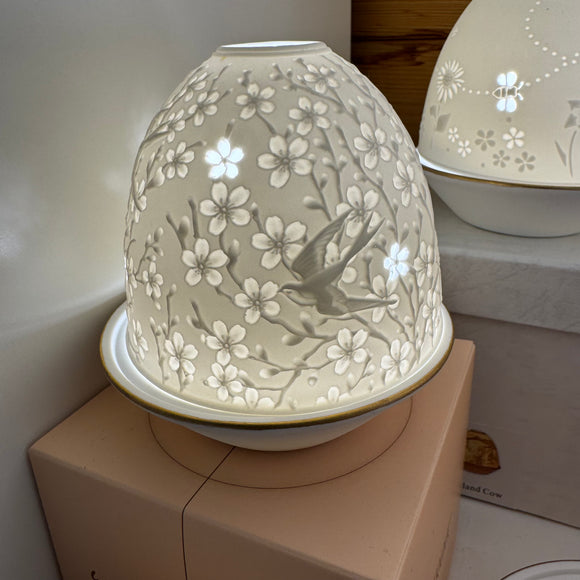 Light Glow - Home; supply the best designs & the highest quality products
White Ceramic Lithophane Oval Dome H10.6cm T-Light Candle Holder 
Design - Swallows