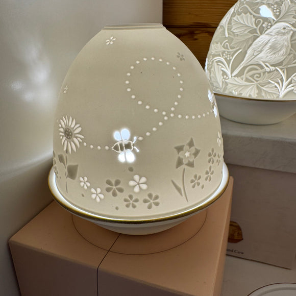 Light Glow - Home; supply the best designs & the highest quality products
White Ceramic Lithophane Oval Dome H10.6cm T-Light Candle Holder 
Design - Busy Bees