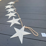 6No. White Metal Stars attached to a rope Garland L128cm with loops either end.