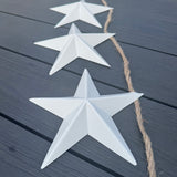 6No. White Metal Stars attached to a rope Garland L128cm with loops either end.