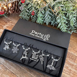 Christmas Gift - Box of 6 Silver Metal Wine Charms