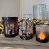 Glass Woodland Deer Design Candle Holders - 3 sizes