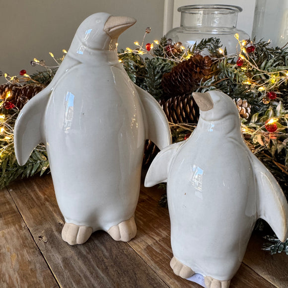 Christmas Ceramic Neutral Stone Penguins - 2 sizes