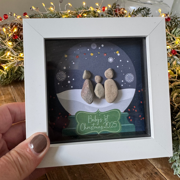 Christmas Framed Pebble Art - 'Baby's First Christmas 2025'