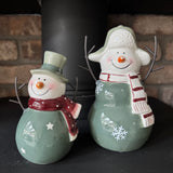 Christmas Ceramic Green Snowmen with Top hat - 2 sizes