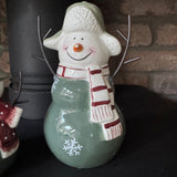 Christmas Ceramic Green Snowmen with Trapper hat - 2 sizes