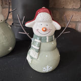 Christmas Ceramic Green Snowmen with Trapper hat - 2 sizes