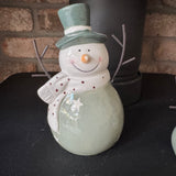Christmas Ceramic Green Snowmen with Top hat - 2 sizes