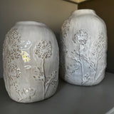 `Off White Meadow Embossed Ceramic Vases - 2 sizes