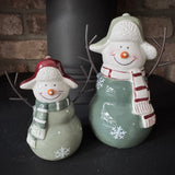 Christmas Ceramic Green Snowmen with Trapper hat - 2 sizes