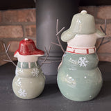 Christmas Ceramic Green Snowmen with Trapper hat - 2 sizes
