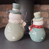 Christmas Ceramic Green Snowmen with Top hat - 2 sizes