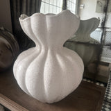 Soft white large Ceramic Florence Vase beautifully sculpted with a bulbous silhouette and softly scalloped rim H34cm