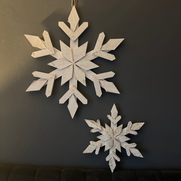 Hanging Whitewashed Wooden Snowflakes
Available in 2 sizes; Small 34.5cm & Large 54.5cm