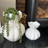 Soft white large Ceramic Florence Vase beautifully sculpted with a bulbous silhouette and softly scalloped rim H34cm