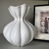 Soft white small Ceramic Florence Vase beautifully sculpted with a bulbous silhouette and softly scalloped rim 22.5cm