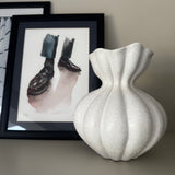 Soft white small Ceramic Florence Vase beautifully sculpted with a bulbous silhouette and softly scalloped rim 22.5cm