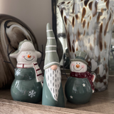 Christmas Ceramic Green Snowmen with Top hat - 2 sizes