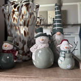Christmas Ceramic Green Snowmen with Top hat - 2 sizes