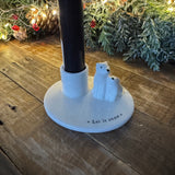 White Ceramic tapered Candlestick Holder with two cuddling Polar Bears&nbsp;
Festive Quote - 'Let it Snow'