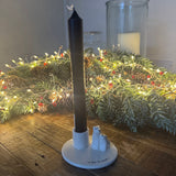 White Ceramic tapered Candlestick Holder with two cuddling Polar Bears&nbsp;
Festive Quote - 'Let it Snow'