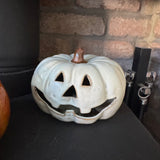 Mottled Beige Glossy Ceramic Carved Pumpkin with a battery operated light inside&nbsp;LED Carved Pumpkin 15cm