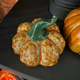 Ceramic Wart Textured Orange Pumpkin Decoration with a twisted green stalk 11cm