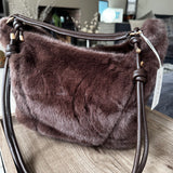 Large Faux Fur Bag with knotted detailed straps - Ebony Black