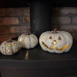 Neutral Ceramic Carved Pumpkin with LED light