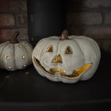 Neutral Ceramic Carved Pumpkin with LED light