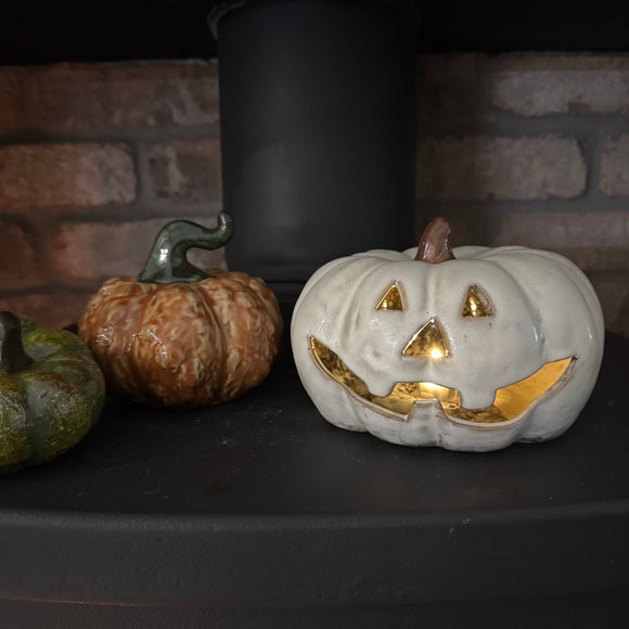 Neutral Ceramic Carved Pumpkin with LED light