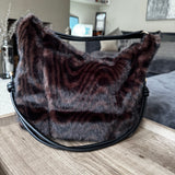 Large Faux Fur Bag with knotted detailed straps - Dark Zebra