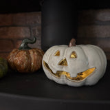 Neutral Ceramic Carved Pumpkin with LED light