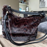 Large Faux Fur Bag with knotted detailed straps - Ebony Black